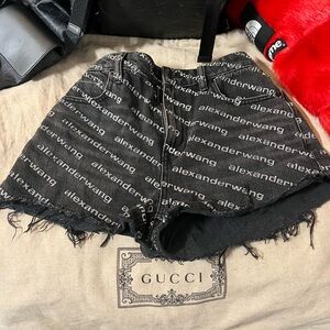 Alexander Wang Logo Print Black Jean Shorts